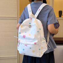 Star Print Backpack, Japanese Style Fresh Student School Bag, Transparent Pocket Large Capacity Backpack - Multicolor - View 10