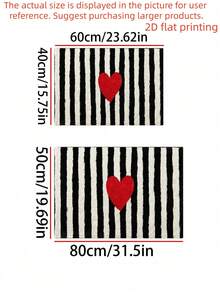 1pc Black & White Striped Heart Design Machine Washable Soft Comfortable Bath Mat, Suitable For Decoration In Kitchen, Bathroom, Bedroom, And Entryway - A - View 4