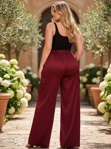 Women's Plus Size Tailored Cargo Pants With Wide Legs - Redwood - View 3