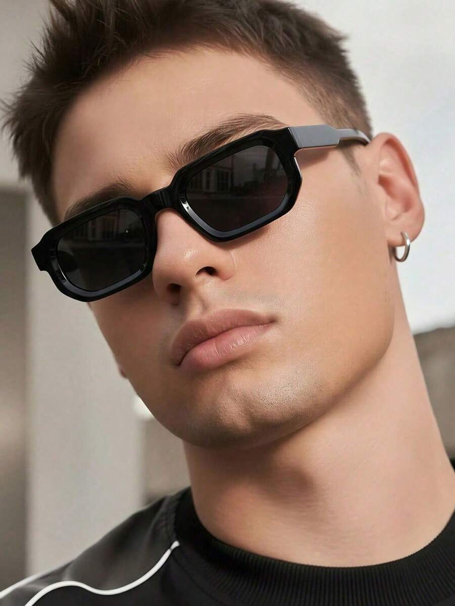 1 Pair Men's Black Square PC Frame Minimalist Solid Color Casual Versatile Street Style Fashion Glasses - Black - View 1
