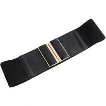 Womens 3" Wide Belt Elastic Stretch Cinch Waistband Lady Cummerband - Black Belt - View 2