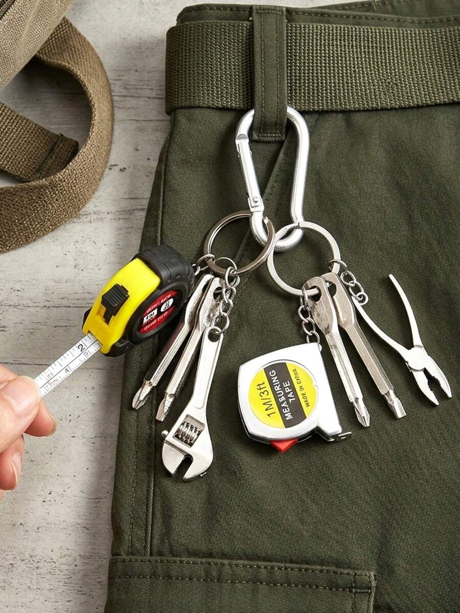 1pc Men's Portable Mini Wrench Keychain, Creative Minimalist Adjustable Metal Universal Wrench Keychain With Screwdriver Pliers Tape Measure Multi-Function Portable Tool Bag Hanging Accessory, Car Key Chain, Backpack Keyring, Gift For Boyfriend, Birthday Gift - Multicolor - View 1