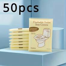 50pcs Disposable Soluble Toilet Seat Covers, Wood Pulp Quick Dissolve Flushable Anti-Clogging, Hygienic Barrier, Individually Wrapped Portable, Clean And Convenient For Business Travel And Public Restrooms - Multicolor - View 6