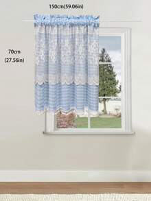 1pc Plaid Pattern Kitchen Short Curtain With Lace Trim And Pom Pom Decoration, Rod Pocket Top (Curtain Rod Not Included) Cabinet Curtain, American Country Pastoral Style Half Curtain, Suitable For Kitchen, Cafe, Bedroom And Other Decor - Blue - View 9
