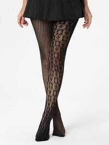 1 par de medias de red con patrón de cartas de juego, talla grande, sexy, lindo, gótico, para cita nocturna, fiesta, Halloween, primavera, otoño, disfraz de Halloween para mujeres - Multicolor - Ver 6