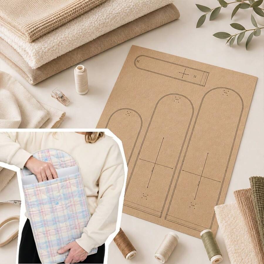 Cushioned Bag Sewing Pattern, Laptop Sleeve And Tablet Protective Case Kraft Paper Physical Template, Multi-Size Storage Bag - A - View 1