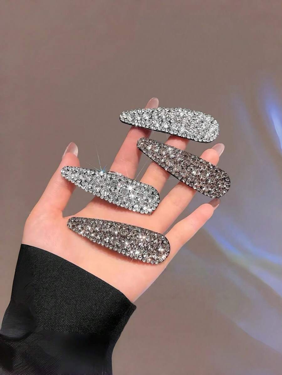 4pcs Rhinestone Hair Clips, Full Crystal Teardrop Shaped Hair Clips, Women's Luxury Shiny Alligator Hair Clips - Multicolor - View 1