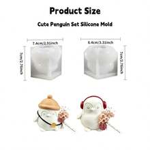 Cubulo Set 2 Buah Cetakan Silikon Resin Penguin Lucu, Cocok untuk Resin Epoksi, Lilin Aromaterapi, Plester, Cetakan Pengecoran Resin Sabun, Kerajinan Tangan DIY, Dekorasi Rumah untuk Pesta Natal dan Halloween - Cetakan Set Bayi Penguin - 718/719 - View 5