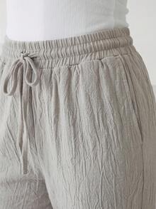 Pantalones casuales de mujer de corte holgado con cintura elástica - Beis - Ver 5