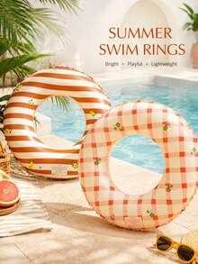 Plaid Flower & Striped Pear Adult Oversized Reclining Thick Life Jacket, Summer Inflatable Arm Floats Made Of PVC Material, Portable Swimming Equipment Inflatable Swim Ring, Unisex Arm Floats For Summer Water Sports, Pool Party, Beach Party, Swimming Pool, Beach, Summer Swim Ring - Multi-colored Swim Rings - View 5