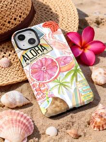 1pc Island Vacation Style Watercolor Grapefruit Slice, Coconut, Crab, Starfish, Palm Tree, Surfboard, Road Sign Pattern Design, Phone 17 Pro Max Phone Case, Compatible With Phone 16 Pro Max, 15 Pro Max, 14 Pro Max, High-End Fashionable And Fun Phone Case, Compatible With 11/12/13/14/15/16 Pro Max Plus, Elegant Design Suitable For Men And Women, Perfect Gift For Girlfriend On Valentine's Day, Easter, Wedding Season And Birthday! - Multicolor - View 3