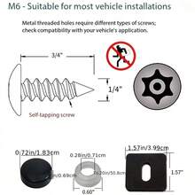 Kit com 4 parafusos pretos antifurto para placa de carro, ferragens de montagem de placa de aço inoxidável à prova de ferrugem, parafusos M6 (1/4") invioláveis para montagem do suporte dianteiro e traseiro, anticorrosivos e antiferrugem, fixadores de placa de carro. - M6 - Visão 5