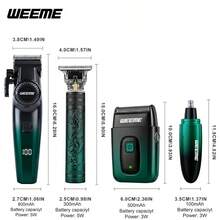 WEEME 4件套/3件套/2件套男士电动剃须刀套装，包含绿色理容套装，可用于理发、剃须、身体修剪和造型。 - 綠色 - 查看 2