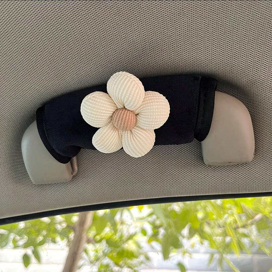 1件可愛花朵卡通車把手握把，耐用尼龍通用款，男女適用，防滑安全保護，車內配件，趣味設計，柔軟材質 - 拉手套 - 查看 1