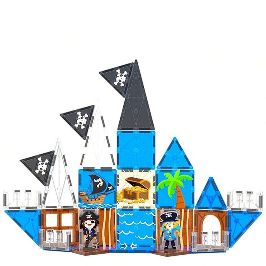 40 Stücke Magnetische Bausteine Piraten-Thema Magnetspielzeug, Schatzsuche, Piratenschiff-Montage Magnetfliesen Spielzeug, geeignet für Jungen und Mädchen als Geburtstags- und Feiertagsgeschenke, zufällige Farben - Verschiedenfarbig - Übersicht 1