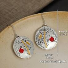 DIYCCPC Anting Kait Bulat Motif Pohon Apel Vintage untuk Wanita, Pola Pohon Timbul dengan Glasir Warna-warni dan Aksen Tetesan Minyak, Cocok untuk Dipakai Saat Bepergian Sehari-hari - MultiWarna - View 3