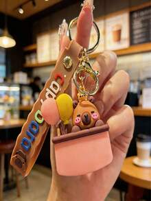 1pc Cute Capybara Cartoon Keychain, Adorable Silicone Plush Keyring, Suitable For Car, Bag, Vending Machine, Daily Wear, Great Gift For Friends - Multicolor - View 8