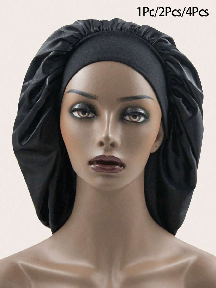 Awegeo 1pc Women's Large Size Bonnet, Solid Color Wide Brim, Elastic Satin Fabric, Fashionable Oversized Sleep Cap, Comfortable & Breathable, Suitable For Sleeping And Daily Use