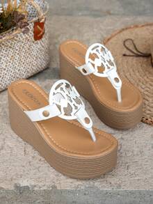Platform Wedge Sandals, Ladies' Strappy Flip Flops, High Heel Summer Shoes - White - View 5