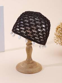 1pc Women's Bohemian Vintage Pearl Pendant Handmade Hollow Woven Hair Net Hat, Breathable Knitted Bucket Hat, Retro Party Wedding Bridesmaid Travel Outing Photography Hollow Breathable Daily Wear Head-Covering Bucket Hat - Mesh Pearls - View 17