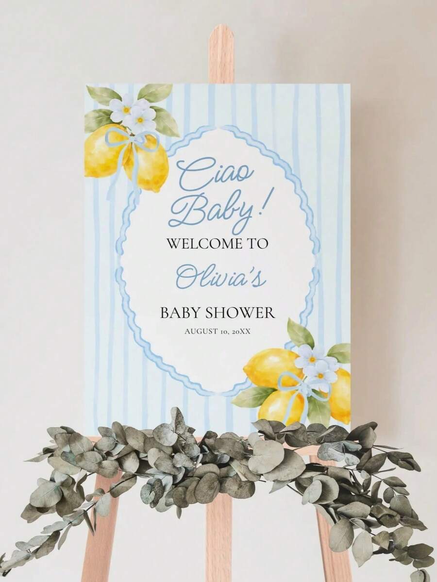 Personalized Baby Baptism Welcome Sign, Editable Italian Theme Decor, Baby Lemon Party Digital Download Template - Suitable For Weddings, Birthdays, Anniversaries & Special Occasions - Multicolor - View 1