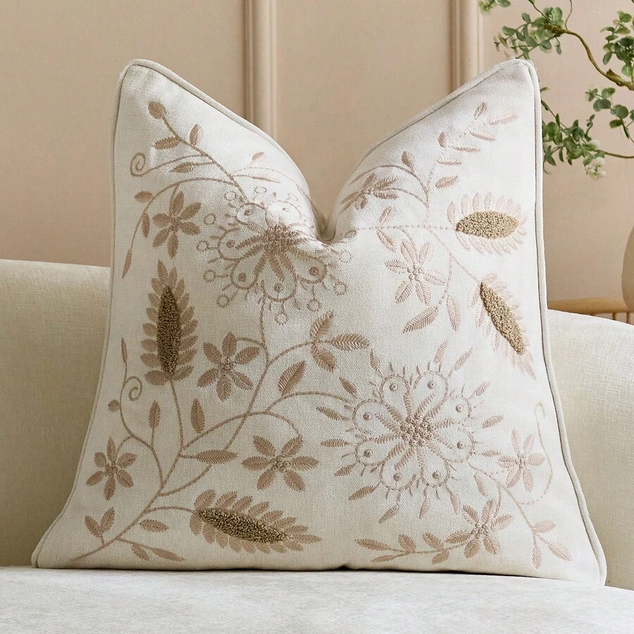 1件裝奢華刺繡裝飾抱枕套 45*45cm 適用於沙發、客廳、臥室、辦公室、汽車內裝的房間裝飾枕套 - 彩色 - 查看 1