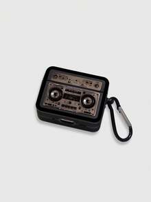 1件復古卡帶錄音機圖案印花黑色磨砂耳機保護殼，附耳機殼掛鉤，懷舊復古風格防摔藍牙耳機保護套，適合日常使用與生日禮物，相容於耳機殼，耳機配件，快速出貨，復古收音機耳機殼，復古西班牙風耳機殼，耳機配件 - 黑色 - 查看 8
