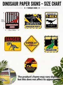 7pcs Dinosaur Theme Warning Signs, Caution T-Rex/Brachiosaurus Ahead/Proceed At Your Own Risk, Suitable For Dinosaur Theme Birthday Party Decor, Boys Bedroom Dinosaur Area Decor - Paper Dinosaur Sign - View 4