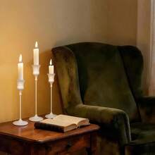 3pcs/6pcs Romantic White Candle Holders, Bow-Knot Conical Candle Holders, Elegant Stand Decoration For Dining Table Centerpiece, Suitable For Dining Table Party Decoration, Home Gathering Tabletop Decoration, Wedding Venue Decoration And More (Candles Not Included) - Multicolor - View 9