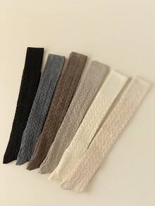 1双女士过膝袜，秋冬季修身纯色罗纹针织大腿袜，适合搭配连衣裙，舒适保暖。 - 彩色 - View 4
