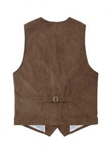 Men's Casual Sleeveless Vest Jacket Amer-Vintage Button Up V-Neck Workwear, For Fall - Brown - View 4