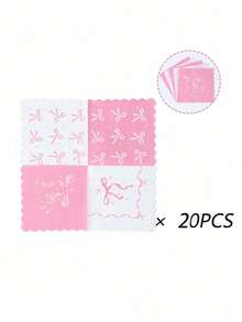 20pcs Pink Ribbon Pattern Napkins, Suitable For Baby Shower, Cute 4-Grid Design, Baby Shower Table Decor, Suitable For Baby Party Tableware, Disposable Bow Print Napkins, Pink And White Napkins - Multicolor - View 10