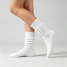 8 Pares de Meias Brancas Unissex Estilo Slouch, Meias Versáteis de Cano Médio Estilo Escolar Japonês, Alta Elasticidade Sem Aperto e Antiderrapante, Uso Duradouro Sem Escorregar, Adequadas para Esportes e Uso Diário - Meias de Cor Sólida Laváveis à Mão, Adequadas para Treinamento e Casual - Multicolorido - Visão 6