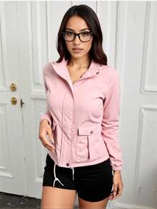 Women's Seasonal Lightweight Thermal Short Jacket Jacket - Pink - View 1