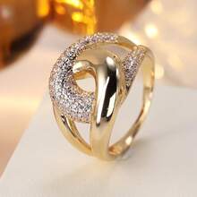 1pc Minimalist Thick Line Knot Design Cubic Zirconia Inlaid Women's Ring - Multicolor - View 2