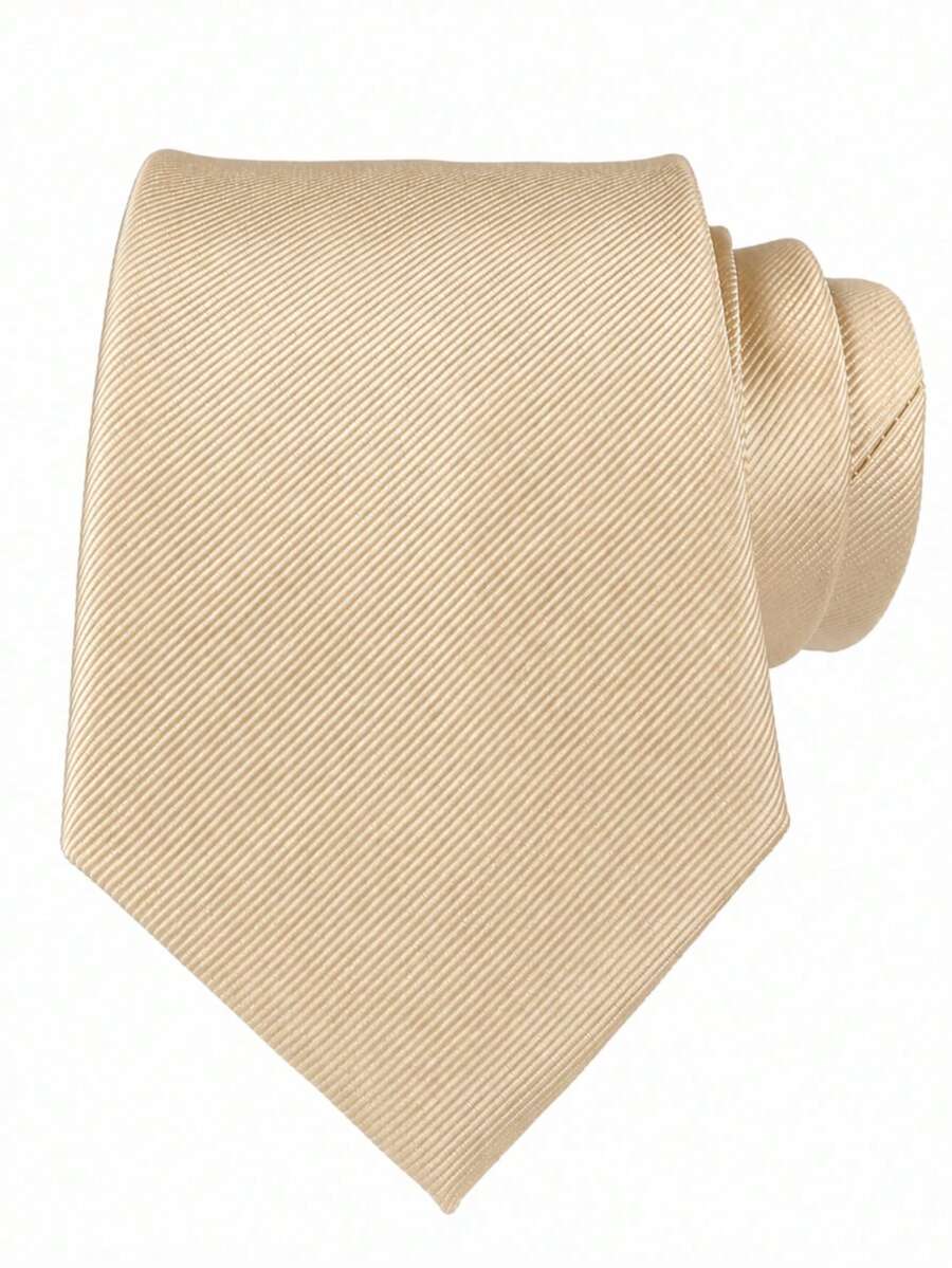1 pieza Corbata de unicolor para hombre, corbata formal de negocios con textura acanalada diagonal, anudada a mano, (6 cm de ancho) - Champán - Ver 1