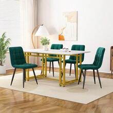 Gold Dining Table 120 X 70 Cm With 4 Matching Chairs, Modern Kitchen Table And Chair Set, Dark Green Velvet Chairs, Table With Gold Iron Legs - Dark Green - View 2