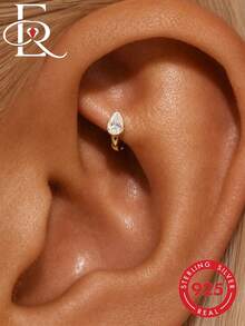 EleRunis 1pc 925 Sterling Silver Classic Cubic Zirconia Cartilage Ear Cuff, 18K Gold Plated Helix Earring, Women's Upper Ear Cartilage Stud, Suitable For Daily Wear And Parties - Gold - View 2