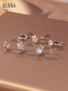 Hihho Set Anting Tusuk Zirkonia 6 Buah/Set, Menggabungkan Elemen Bunga dan Tetesan Air, Gaya Manis dan Ceria, Daun Semanggi Empat Kelopak, Desain Rhinestone Penuh Berongga, Mewah dan Indah, Lingkaran Sederhana, Gaya Liontin Daun Semanggi Empat Kelopak, Menyeimbangkan Kesederhanaan dan Dekoratif. Zirkonia yang Terpasang Rapat, Kilau Kuat, Cocok untuk Sehari-hari, Bepergian, Bersosialisasi Ringan, dan Lainnya - Perak - View 9