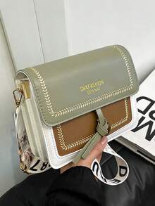 Casual Flap Square Shoulder Bag Color-Block Crossbody Bag For Women Wide Strap Summer Blue Purse For Work Travel Outing Birthday Gift Back To School - 彩色 - 查看 12