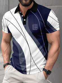 Men's Short Sleeve Polo Shirt, Business Casual Commute, Spring/Summer - Blue - View 2