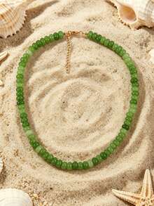 1pc European & American Bohemian Faux Stone Abacus Bead Beaded Necklace With Stainless Steel 18K Gold Plated Accessories, For Summer Beach Holiday - Handmade Beaded Faux Stone Stainless Steel Necklace - View 25