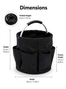 1pc Rustic Solid Color Garden Tool Tote, Round Bucket Shape With 6 Side Pockets & Padded Metal Handle, Foldable Oxford Cloth Storage Bag, Large Capacity Organizer For Home Gardening, - A - View 6