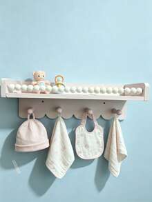 12//3pcs Wavy Edge Wooden Floating Shelves With Beaded Hanging Rod And 4 Hooks, Baby Room Wall Storage Rack, Suitable For Bibs, Hats And Decorations - Multicolor - View 4
