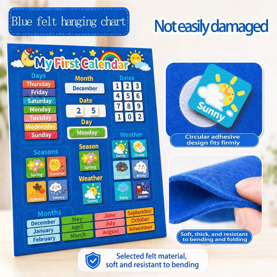 hoojojo 1 Set Blue Calendar Felt Wall Chart, Behavior Reward Wall Chart, Decorative Wall Chart, Interactive Classroom Teaching Prop, Back To School Essential, Suitable For Classroom And Office