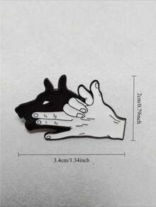 1PC Hand Shadow Wolf Enamel Pin Silhouette Brooch, Retro Shadow Play Lapel Badge, Gift For Fans Of Retro & Whimsical Art - Black and White - View 5