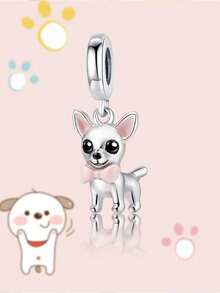 1 pieza Encanto de perro mascota lindo de plata esterlina 925, adecuado para hacer pulseras/brazaletes de mujer, manualidades de joyería y decoración diaria - perro de ojos grandes - Ver 6