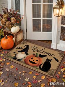 1 Stück Halloween Dekoration, Halloween Fußmatte, Kürbis Spinnennetz Fledermaus Katze Gesichtslose Puppe Muster Teppich, Halloween Tür Matte, Halloween Party Zubehör, Halloween Innen- und Außenbereich Eingangstür Dekoration, Halloween Wohnzimmer, Schlafzimmer, Küche, Büro Dekoration, Raum Dekoration, Heimdekoration, Halloween Themenartikel, Weihnachten, 2027 Neujahrs Dekoration, Party Geschenke - Halloween-Kürbis - Übersicht 8