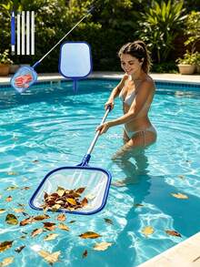 1 pieza Red de limpieza de piscina, rastrillo de piscina y red de desnatado profundo, red de alta densidad, red de desnatado de piscina, pértiga desmontable, adecuada para limpiar piscinas, estanques de peces, jacuzzis, spas y fuentes, pértiga estándar - multicolor - Ver 1