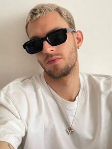 1 Pair Men's Black Square PC Frame Minimalist Solid Color Casual Versatile Street Style Fashion Glasses - Black - View 2